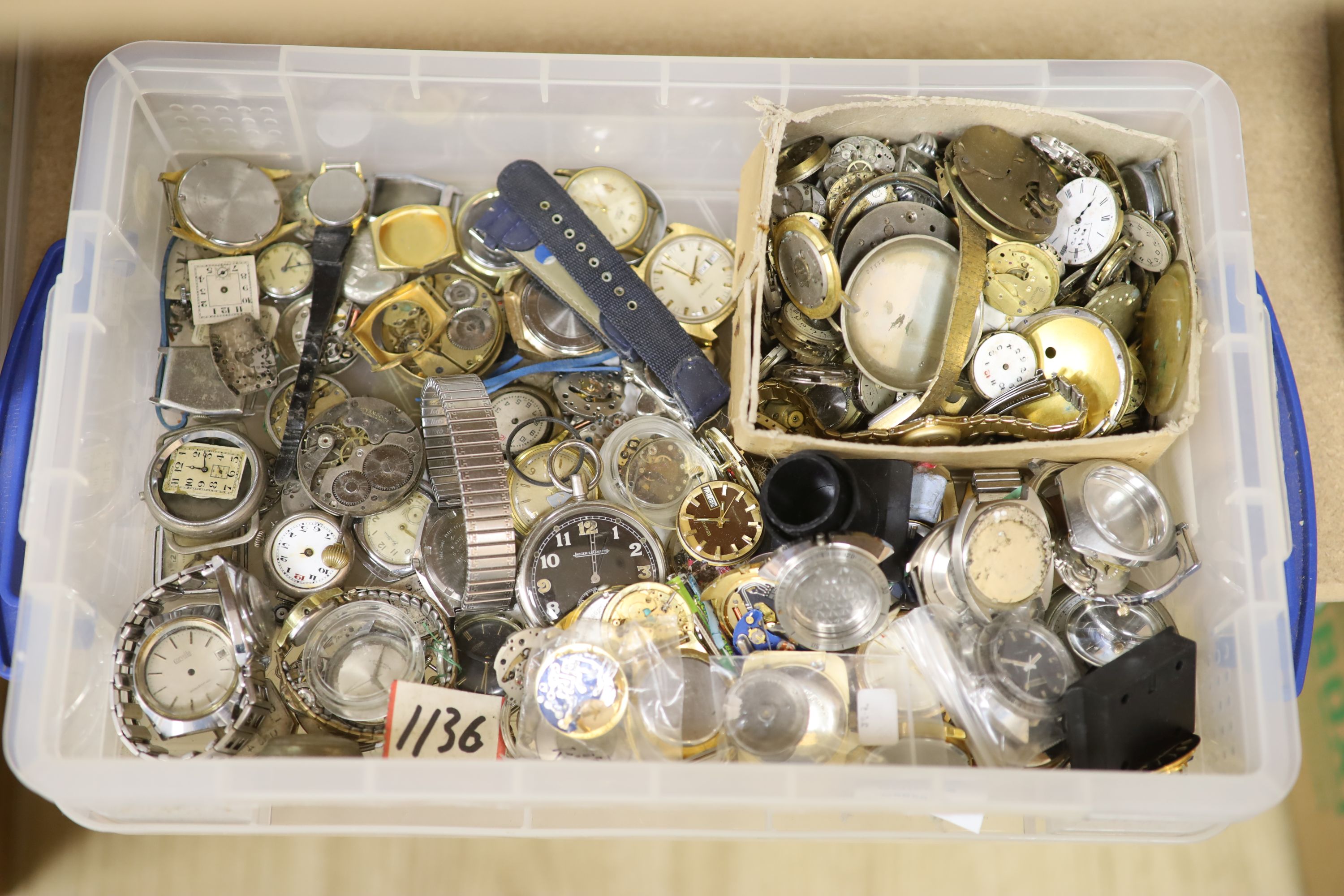 A large quantity of mostly Swiss wrist and pocket watches, for repair and parts